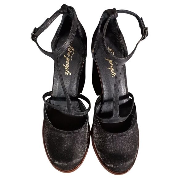 Free People Sandals 9.5 Womens Black Textile Platform Block Ultra High Buckle - Picture 4 of 10